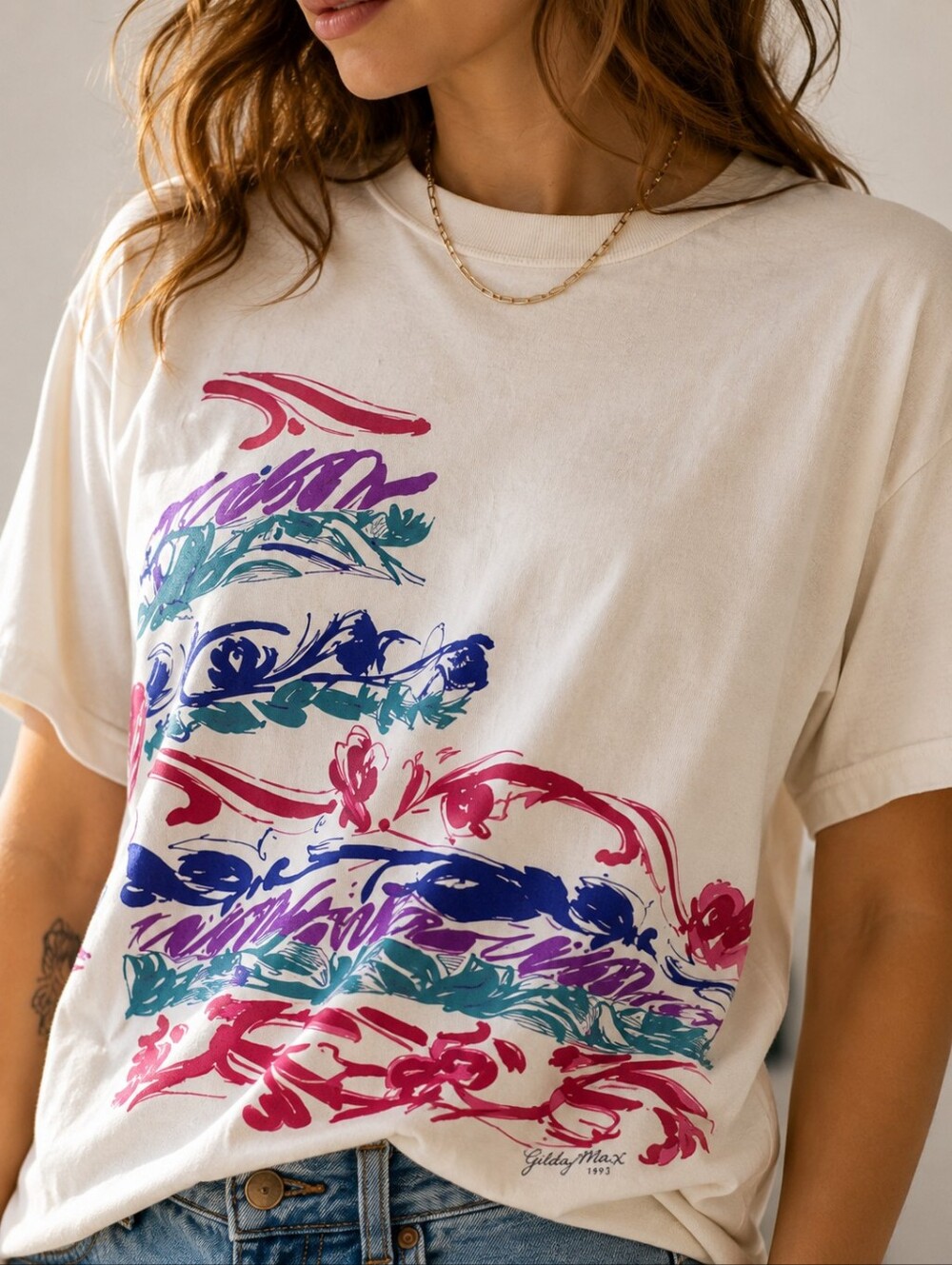 Gilda Marx Colorful Abstract Graphic T-Shirt One Size Vintage 1993